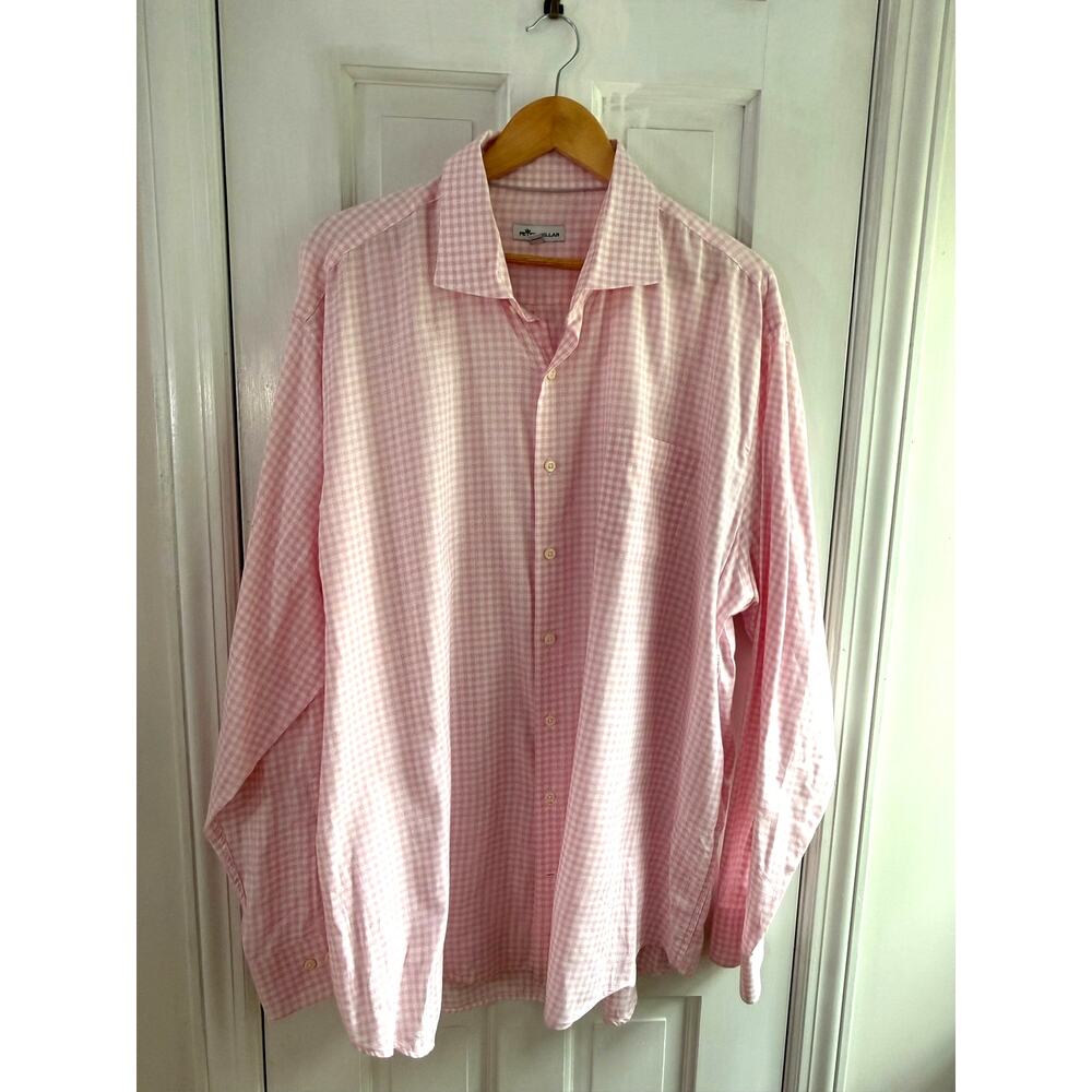 Peter Millar Button Down Shirt Mens XXL Pink White Gingham Check Long Sleeve 2XL